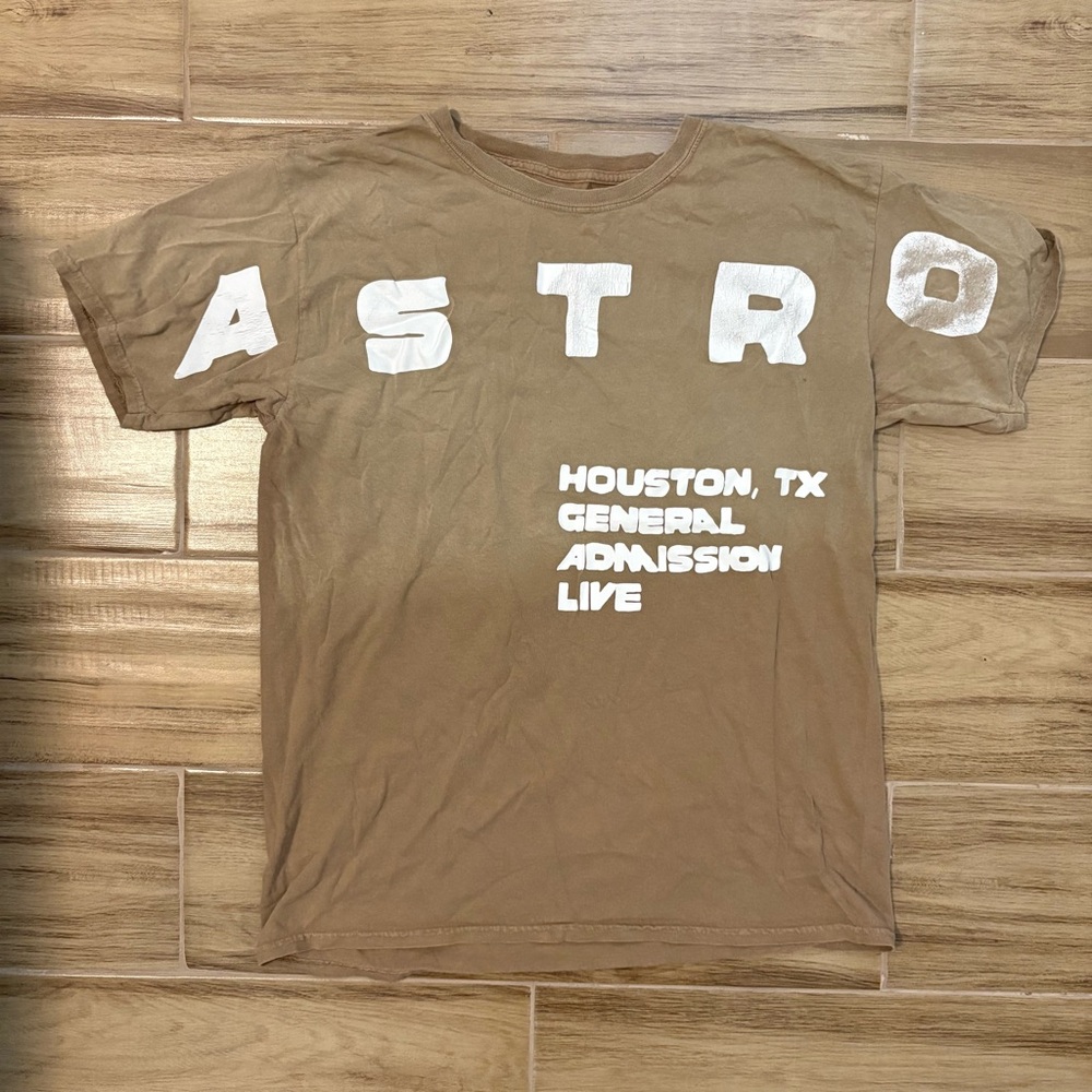 Travis Scott Astroworld Houston T Shirt Mens Small Bleached Brown 2019 GA Y2K